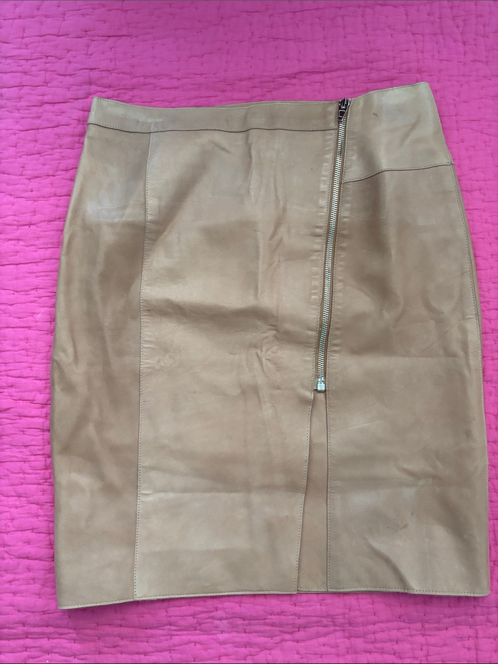 Alexander Wang Tan genuine Leather Pencil Skirt with Asymmetrical Zip, US6 - Picture 1 of 9